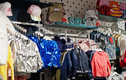 Kidswear store display featuring Trendz Garments' stylish clothing collection.